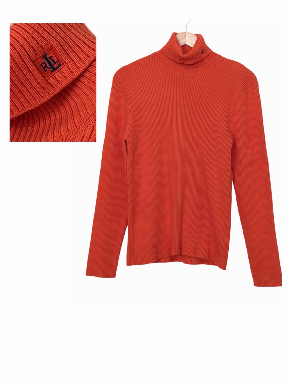 Lauren Ralph Lauren Vintage Ribbed Turtleneck Sweater Jumper Orange Size XL